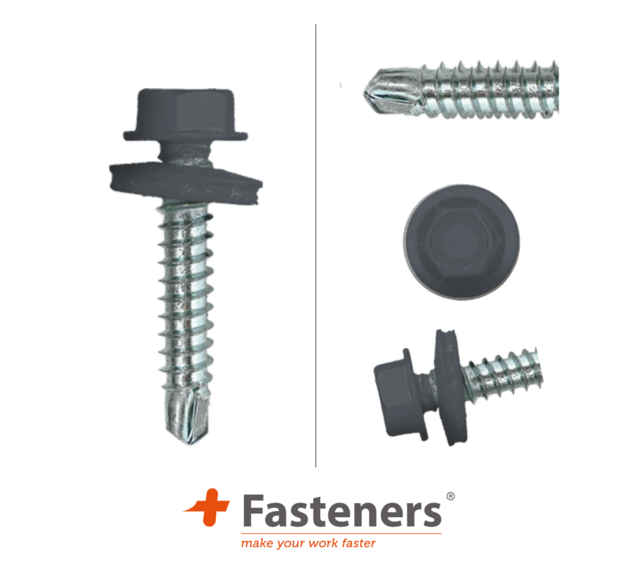 +Fasteners® Dakpanplaatschroeven met Kleur 4,8x35 Zn R7015 100 st.