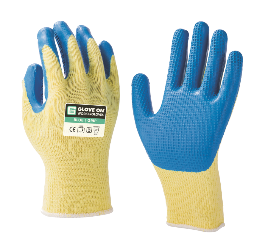 Glove On werkhandschoen blue grip latex gecoat