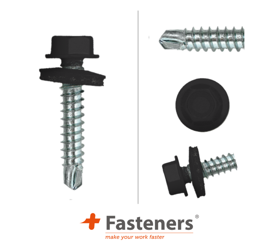 +Fasteners® Dakpanplaatschroeven met Kleur 4,8x35 Zn R9017 100 st.