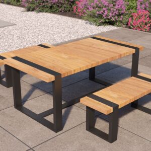 Tuinset Wellington teak zwart staal 180x90x76