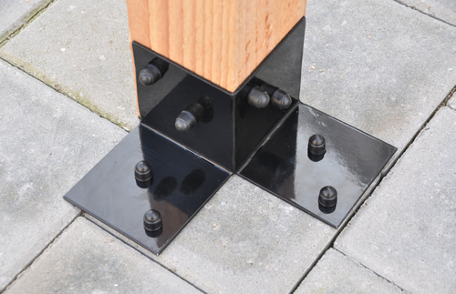 Pergola Vloerelement Zwart voor 9 x 9 cm palen met Bevestigingsmateriaal - Per Stuk
